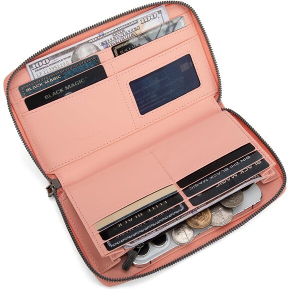 Women's Canvas Wristlet Wallet Bifold Credit Card Purse Clutch Pink - Picture 3 of 6